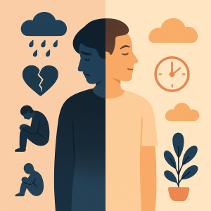 Representación visual del antes y después emocional de la depresión